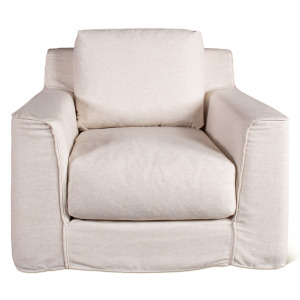 Gatsby Palladium Swivel Accent Chair in White Linen Slipcover