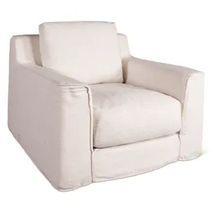 Gatsby Palladium Swivel Accent Chair in White Linen Slipcover