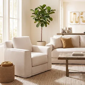 Gatsby Palladium Swivel Accent Chair in White Linen Slipcover
