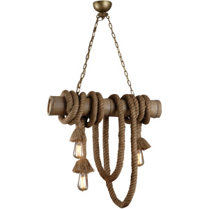 Vintage Light Three Light Bamboo and Rope Pendant