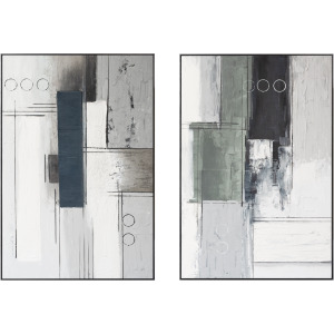Palette Linear Landscape Hand Painted Framed Diptych