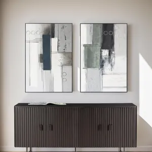 Palette Linear Landscape Hand Painted Framed Diptych