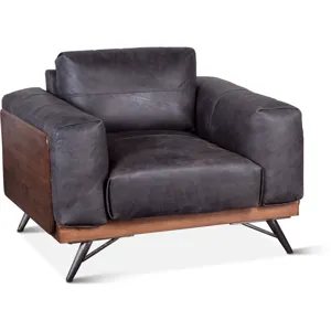 Portofino Mid Century 37" Accent Chair in Antique Ebony Leather