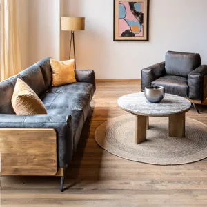 Portofino Mid Century 95" Sofa in Antique Ebony Leather