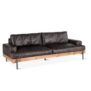 Portofino Industrial 94" Sofa in Morocco Black Leather