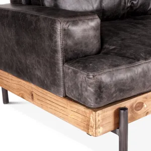 Portofino Industrial 94" Sofa in Morocco Black Leather