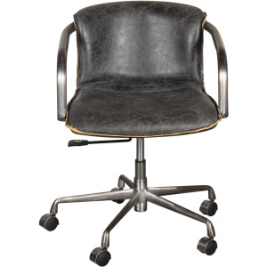 Portofino Swivel Office Chair in Antique Ebony Leather and Antique Zinc