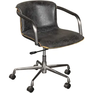 Portofino Swivel Office Chair in Antique Ebony Leather and Antique Zinc