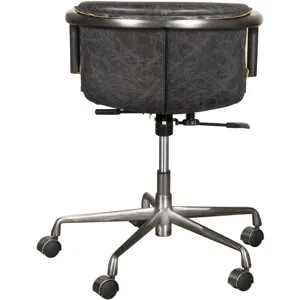 Portofino Swivel Office Chair in Antique Ebony Leather and Antique Zinc