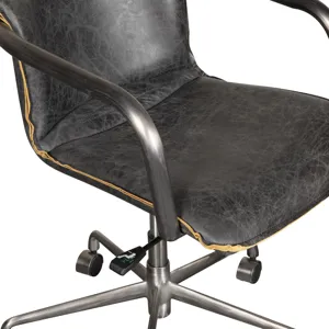 Portofino Swivel Office Chair in Antique Ebony Leather and Antique Zinc