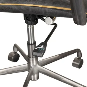 Portofino Swivel Office Chair in Antique Ebony Leather and Antique Zinc