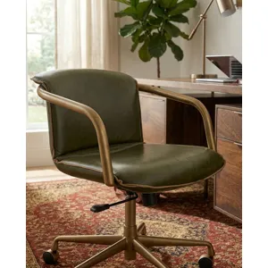 Portofino Swivel Office Chair in Emerald Green Leather and Antique Gold