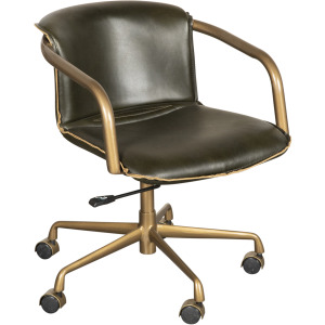 Portofino Swivel Office Chair in Emerald Green Leather and Antique Gold