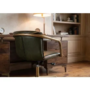 Portofino Swivel Office Chair in Emerald Green Leather and Antique Gold
