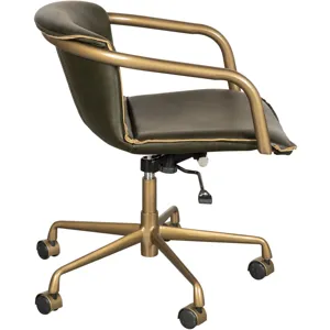 Portofino Swivel Office Chair in Emerald Green Leather and Antique Gold