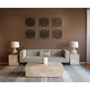 Nile 18" Drum Side Table in Travertine Stone