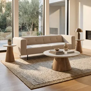 Vista 36" Coffee Table with White Travertine and Light Base