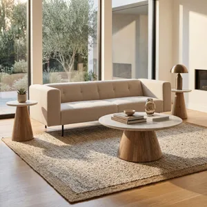 Vista 36" Coffee Table with White Travertine and Light Base