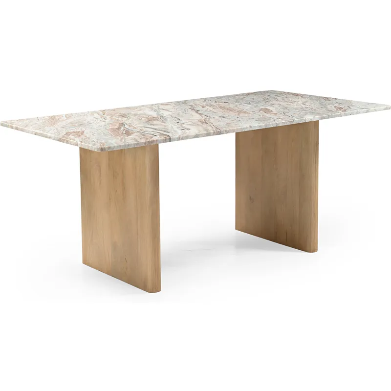Abra 76" Dining Table in Toronto Marble Top and Light Mango Base