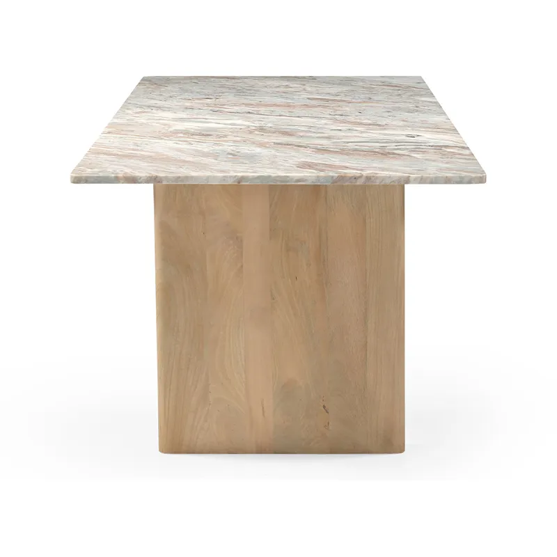Abra 76" Dining Table in Toronto Marble Top and Light Mango Base