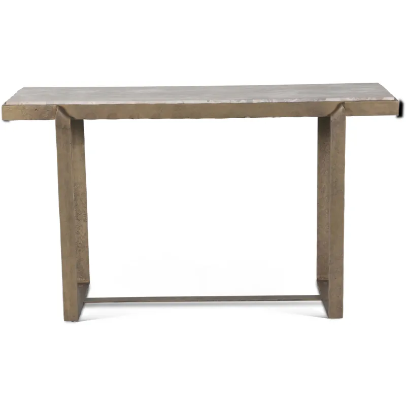 Argos 52" Console Table with Capri Beige Marble Top and Antique Brass Base