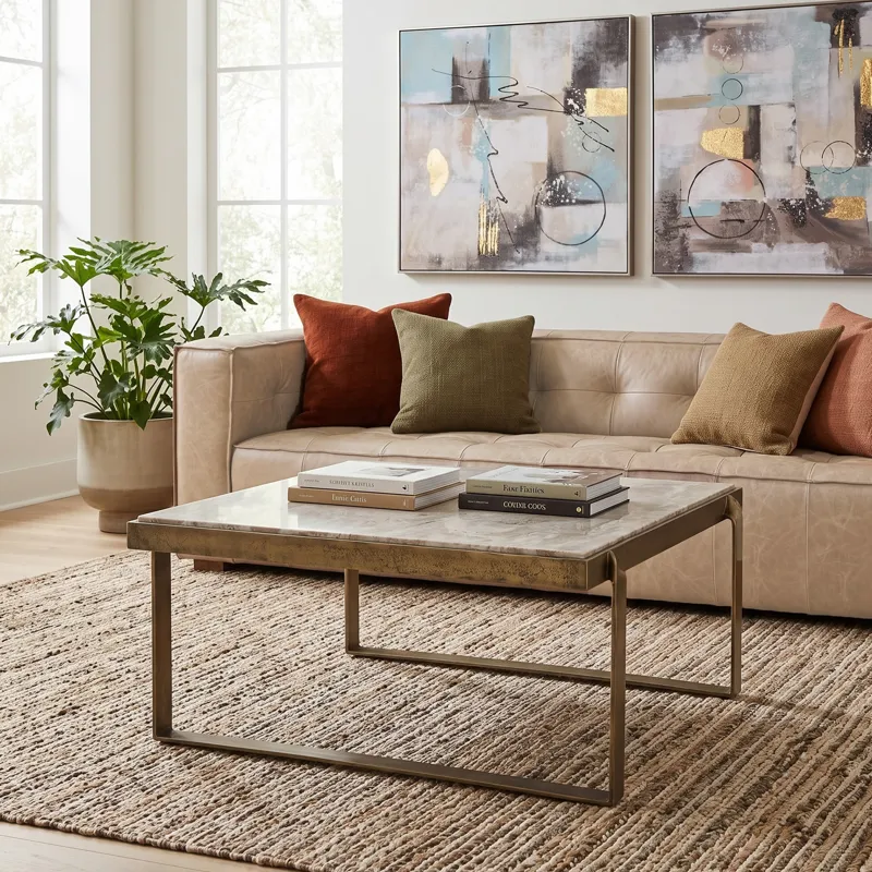 Argos 32" Coffee Table with Marble and Antique Brass