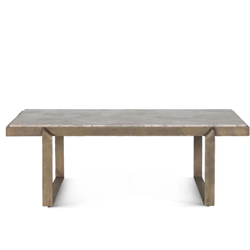 Argos 49" Large Coffee Table with Capri Beige Marble Top and Antique Brass Base