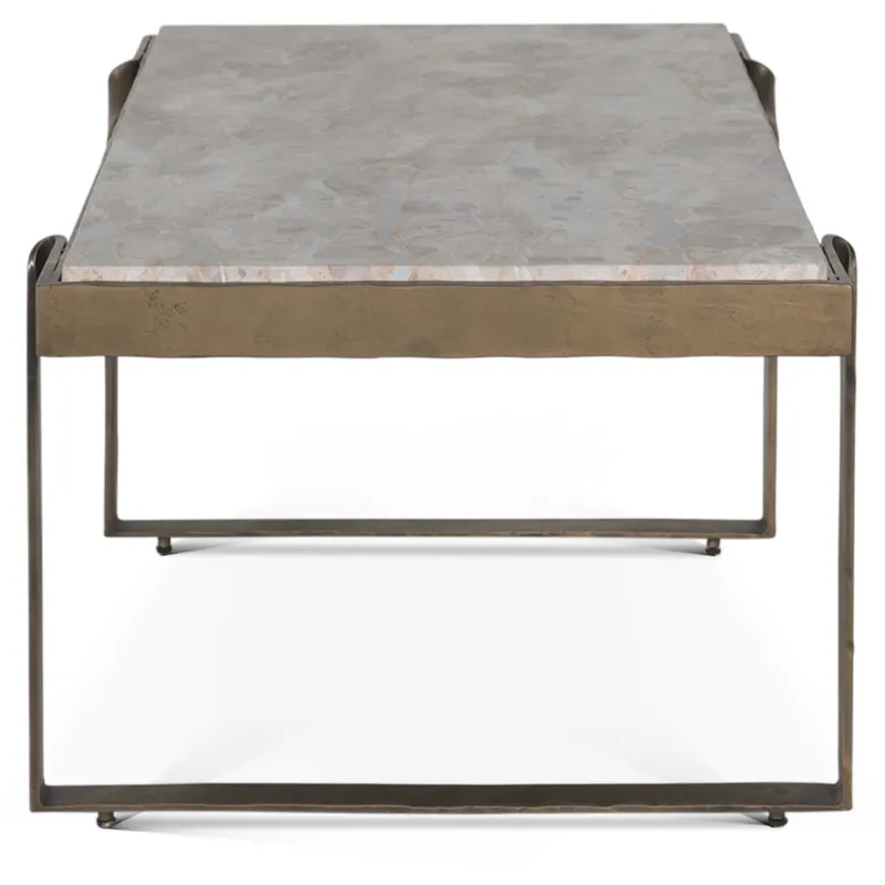 Argos 49" Large Coffee Table with Capri Beige Marble Top and Antique Brass Base