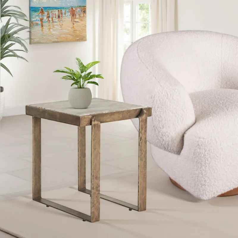 Argos 20" Side Table with Marble and Antique Brass