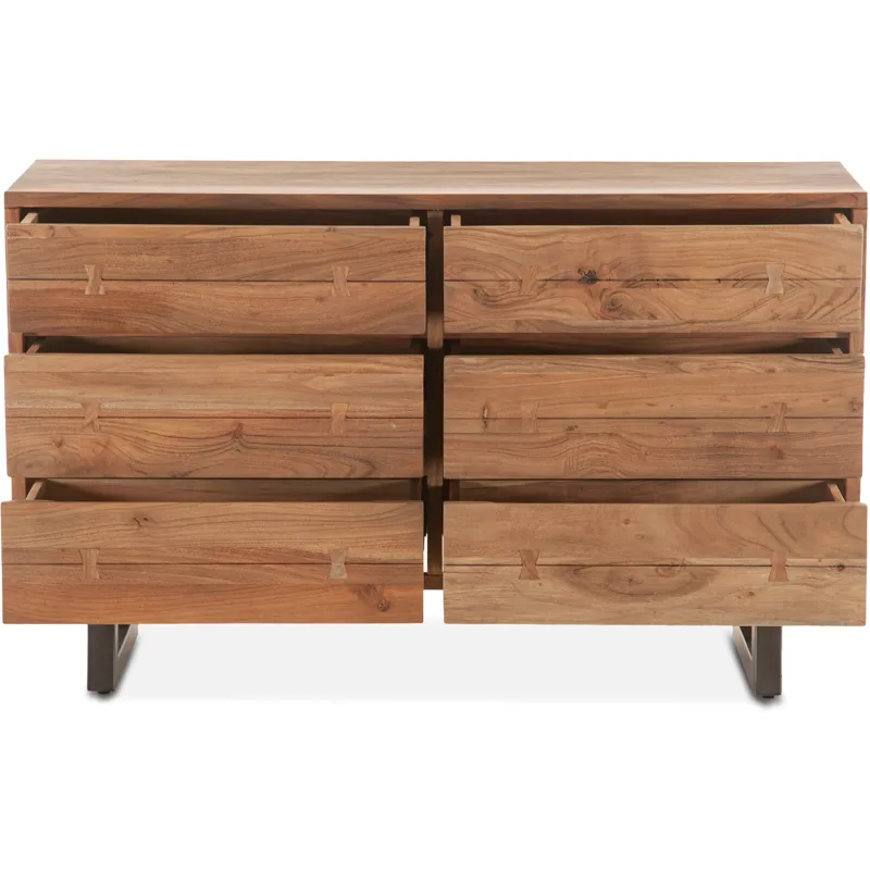 Aspen 58" Six Drawer Dresser in Smoked Acacia