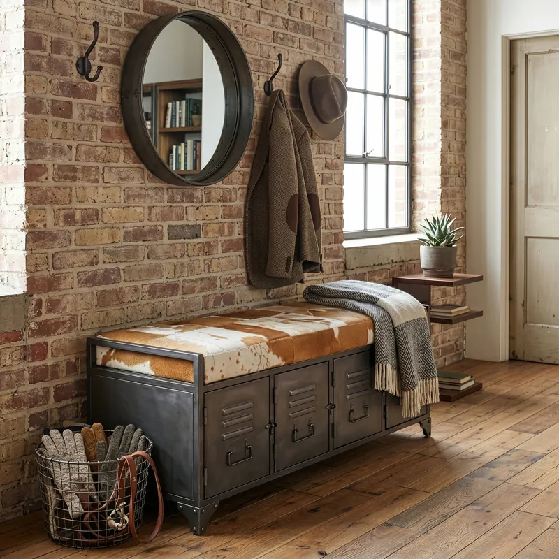 Austin 47" Large Brown Hair on Hide Reclaimed Locker Bench