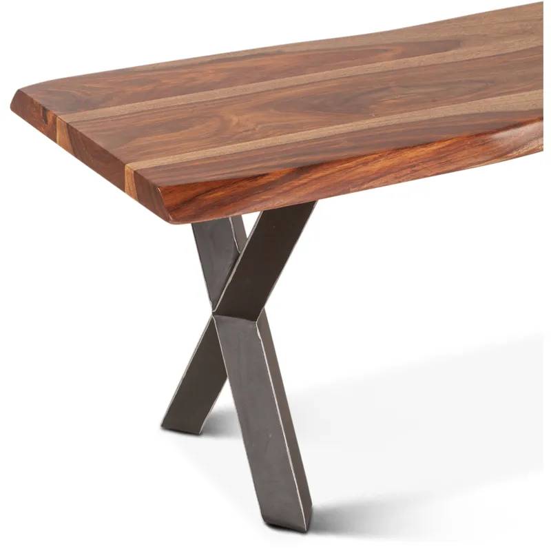 Brisbane 68" Dining Bench in Natural Sheesham Wood and Iron