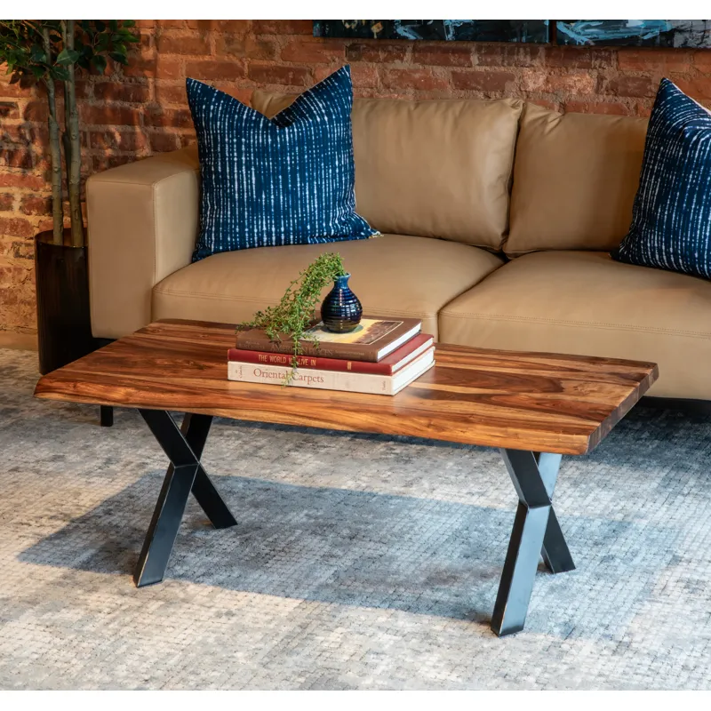 Brisbane 46" Coffee Table in Natural Sheesham Wood and Iron
