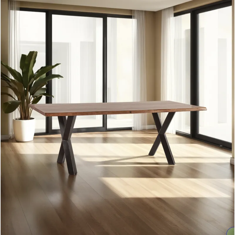 Brisbane 80" Dining Table in Natural Sheesham Wood and Iron