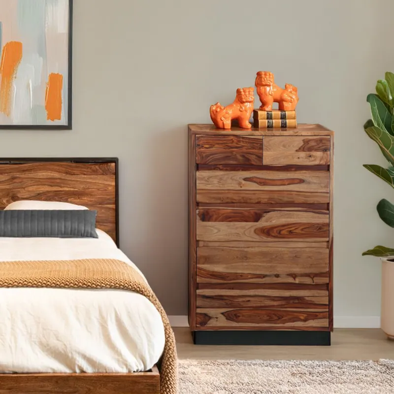Brisbane 34" Tall Chest with Plinth Base in Natural Sheesham