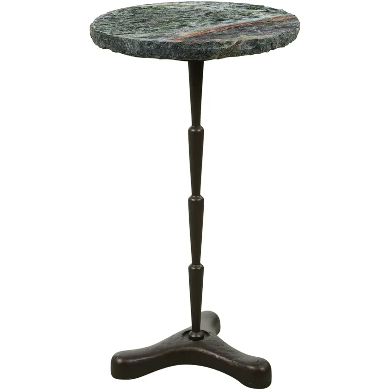 Breton 15" Accent Table with Green Bidasar Marble and Iron