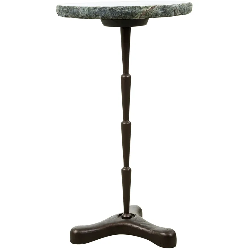 Breton 15" Accent Table with Green Bidasar Marble and Iron