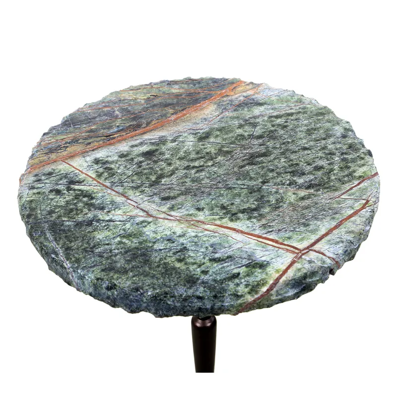 Breton 15" Accent Table with Green Bidasar Marble and Iron