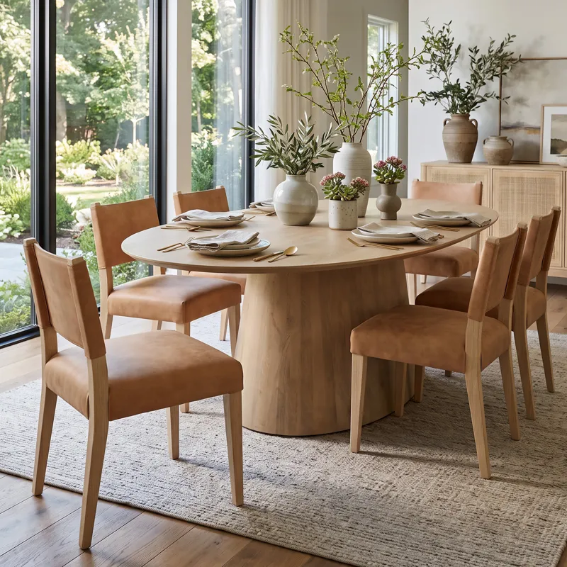 Casablanca 86" Oval Dining Table in Natural White