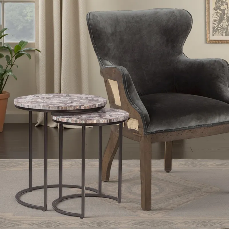 Calico 20" Nesting Tables in Chevron Pattern, Set 2