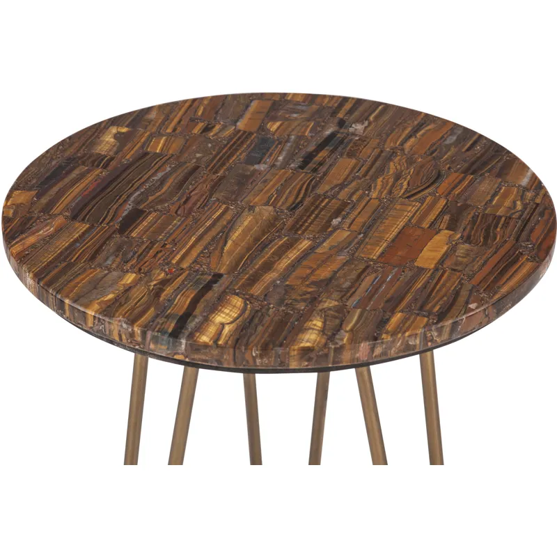 Calico 17" Side Table in Tiger Eye with Iron Base