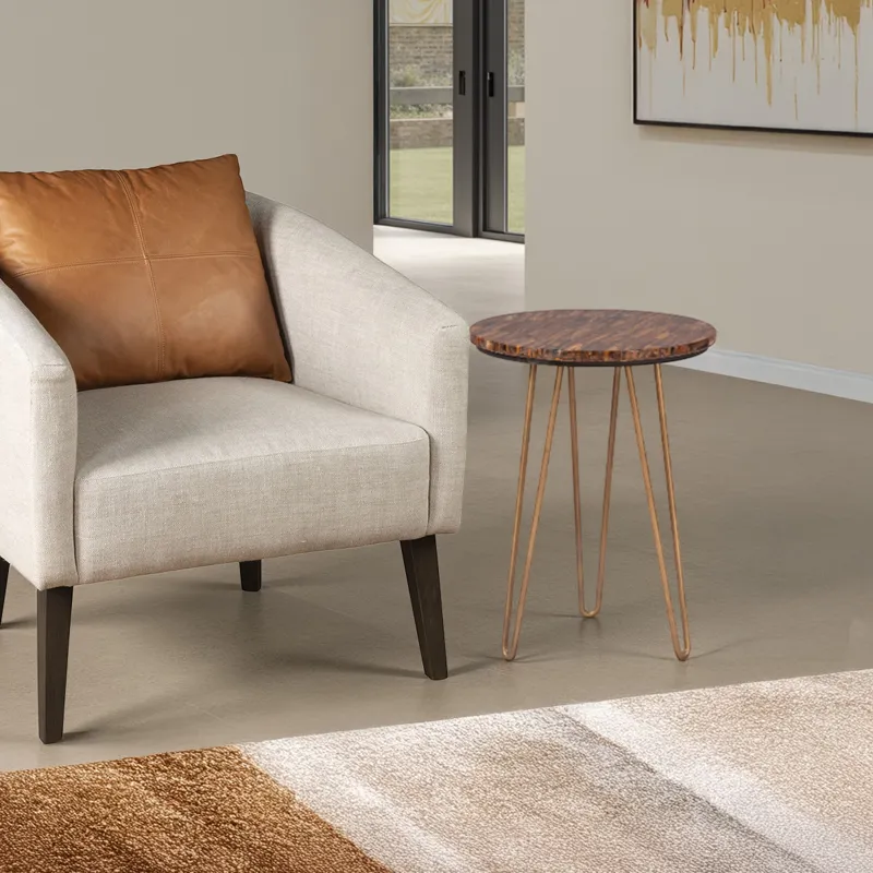Calico 17" Side Table in Tiger Eye with Iron Base
