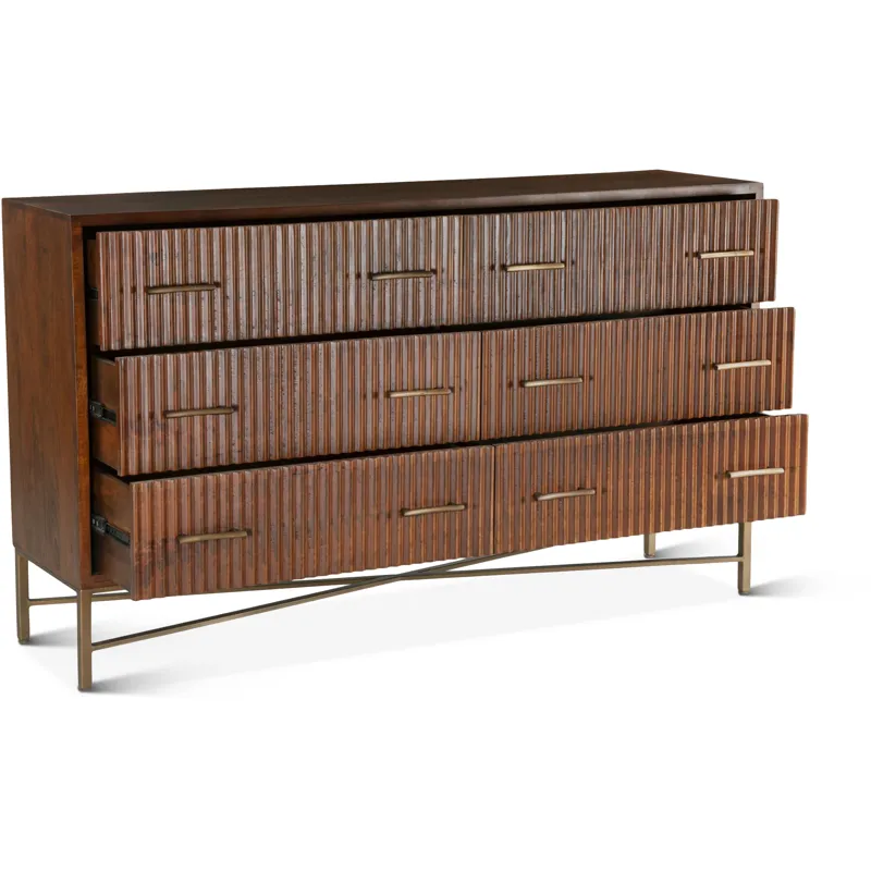 Cosmopolitan 69" Six Drawer Dresser in Honey Brown