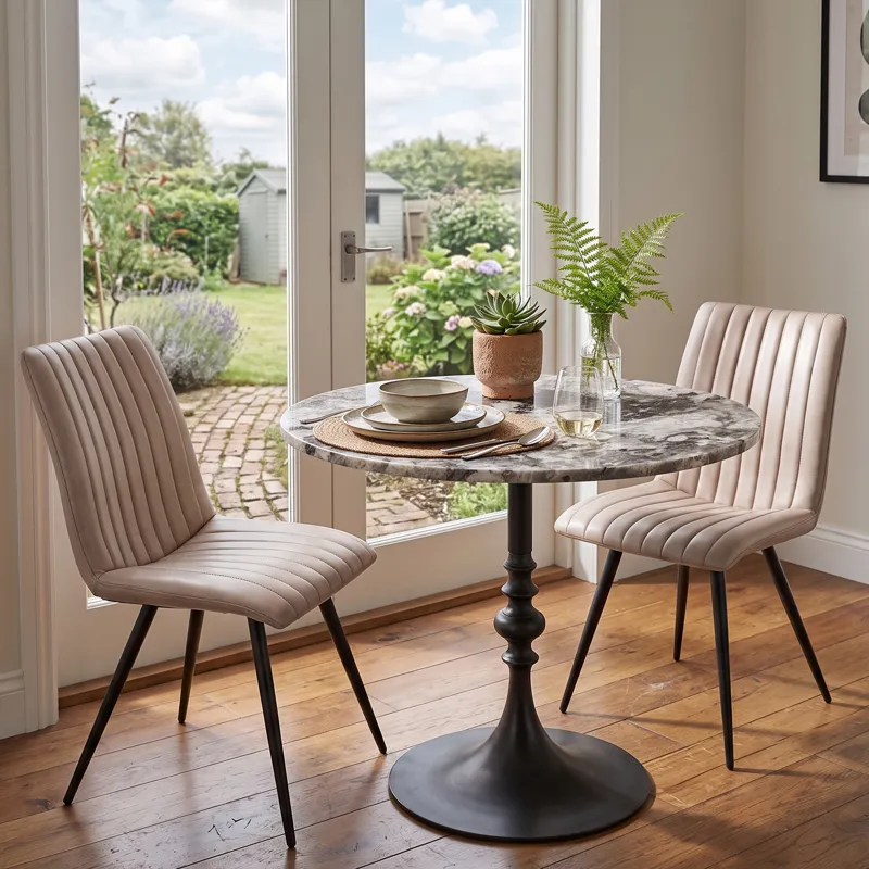 Dauphine 36" Round Bistro Table in Patagonia Marble with Black  Base