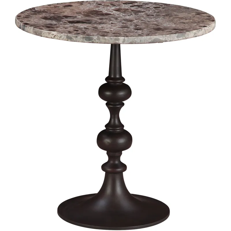Dauphine 20" Side Table in Dark Emperador Marble with Brown Base