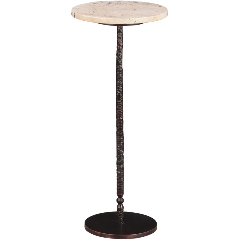 Detroit 10" Side Table in Beige Travertine with Hammered Base