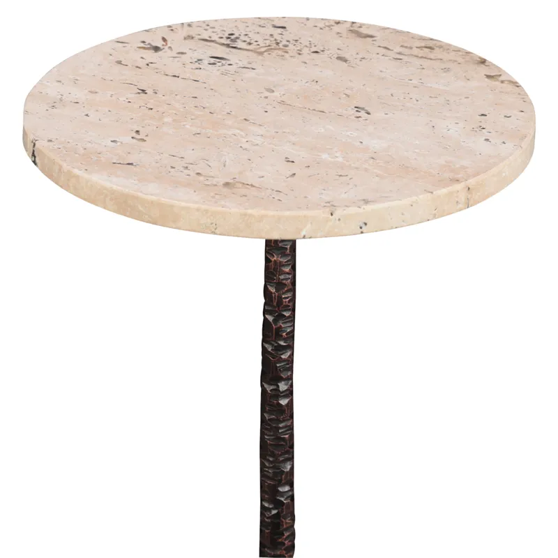 Detroit 10" Side Table in Beige Travertine with Hammered Base