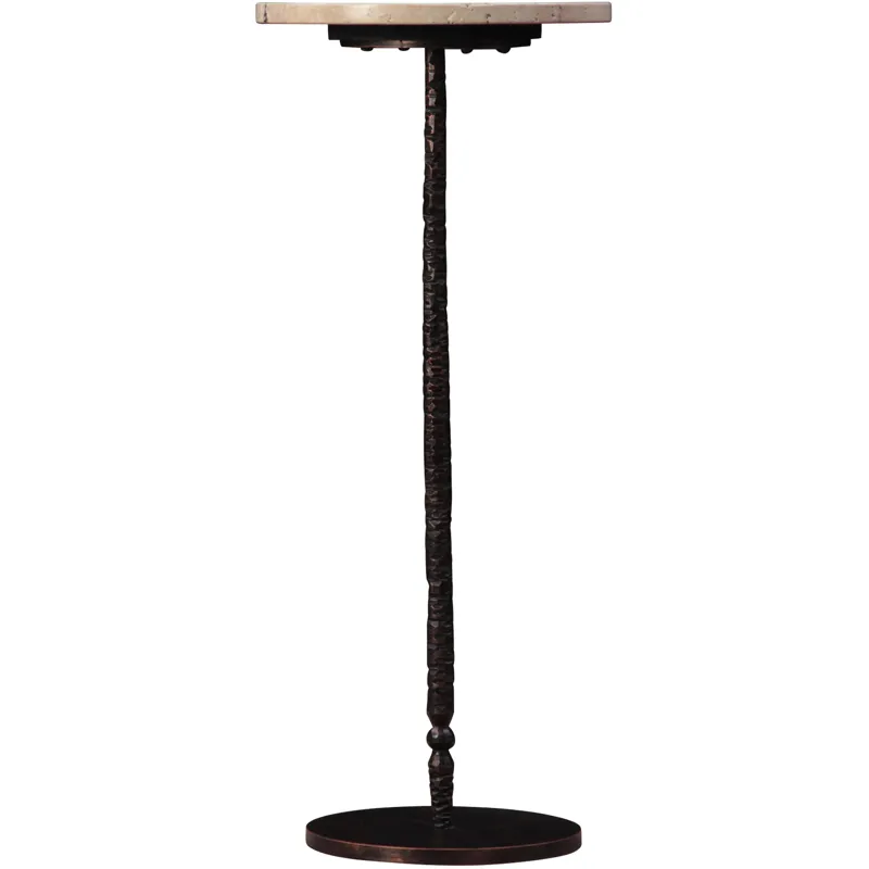 Detroit 10" Side Table in Beige Travertine with Hammered Base