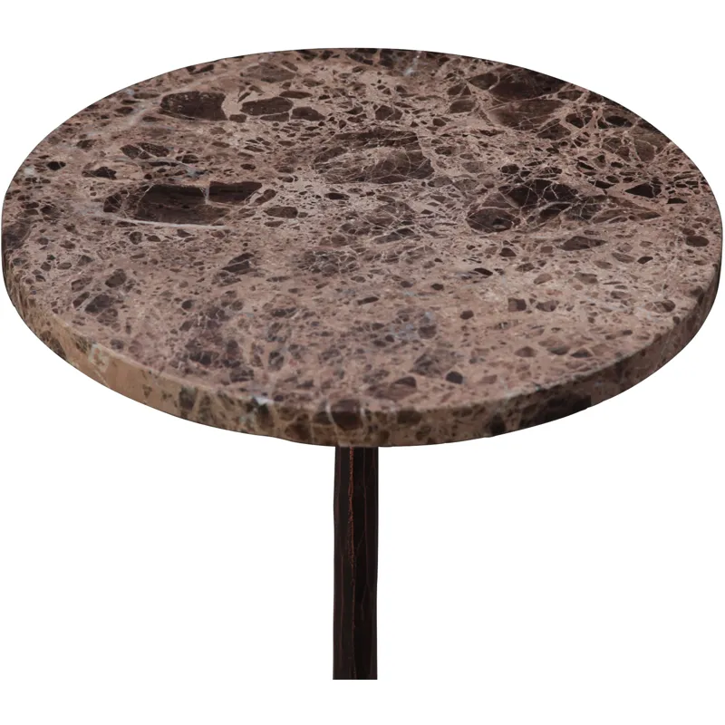 Detroit 10" Side Table in Dark Emperador Marble with Casted Base