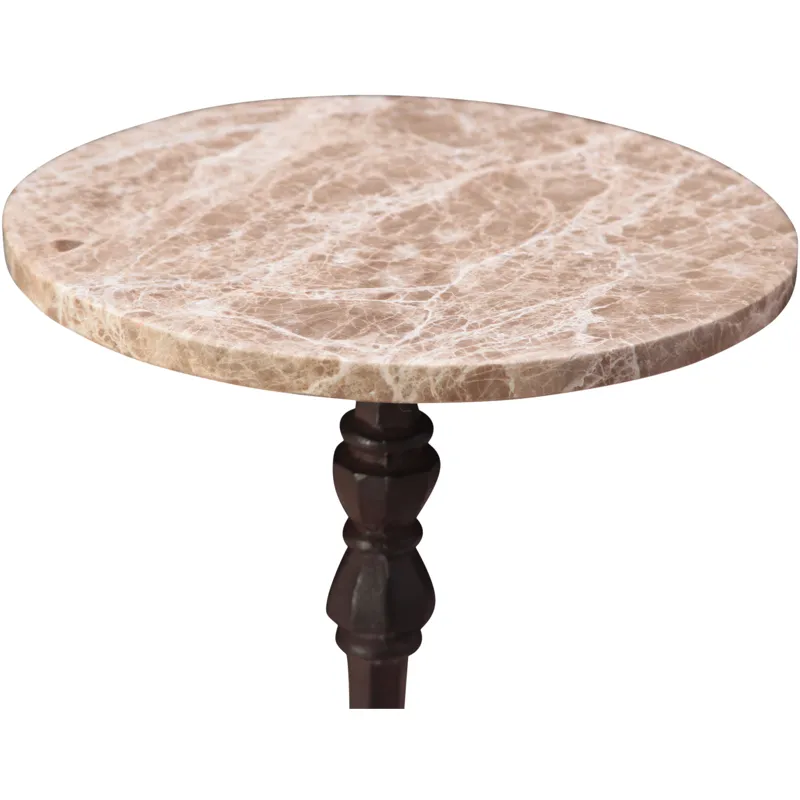 Detroit 12" Side Table in Light Emperador Marble with Casted Base